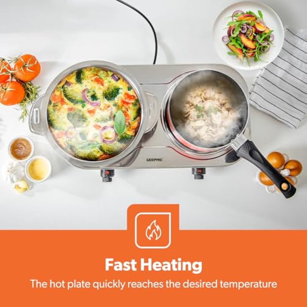 Geepas 2500W Double Hot Plate – Portable Electric Hob with Cast Iron Burners