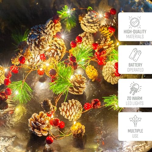 GloBrite 2M Pre-Lit Christmas Garland | 20 LED Battery Operated Greenery