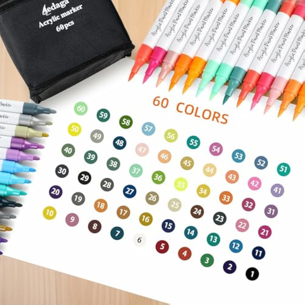 60 Color Dual Tip Acrylic Paint Pens with Drawing App