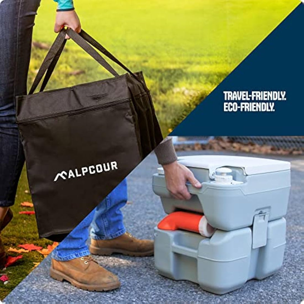 Alpcour Portable Toilet – 5.3 Gallon Camping Commode with Piston Pump Flush