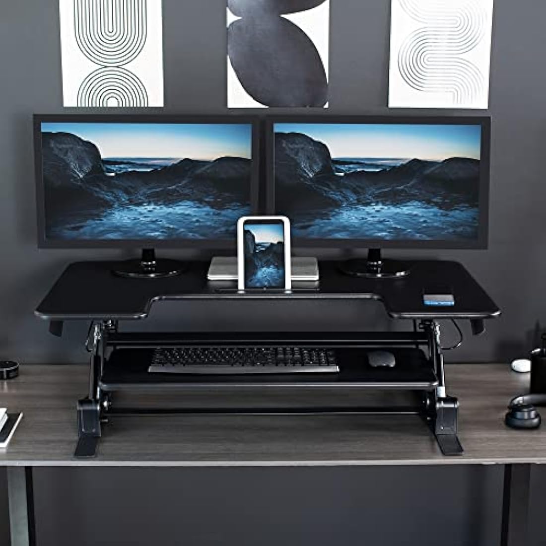 VIVO 107cm Standing Desk Converter | Dual Monitor Riser - Black