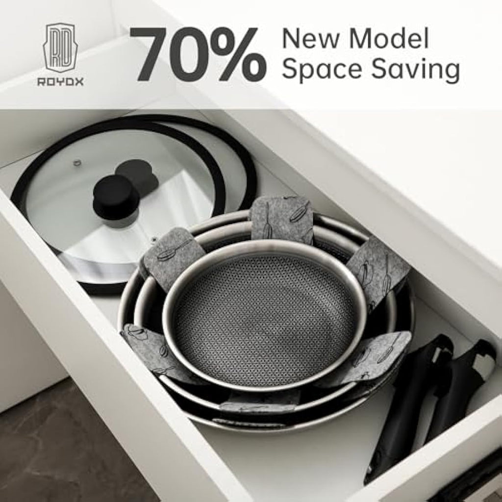ROYDX Hybrid Stainless Steel Non-Stick Cookware Set with Detachable Handles