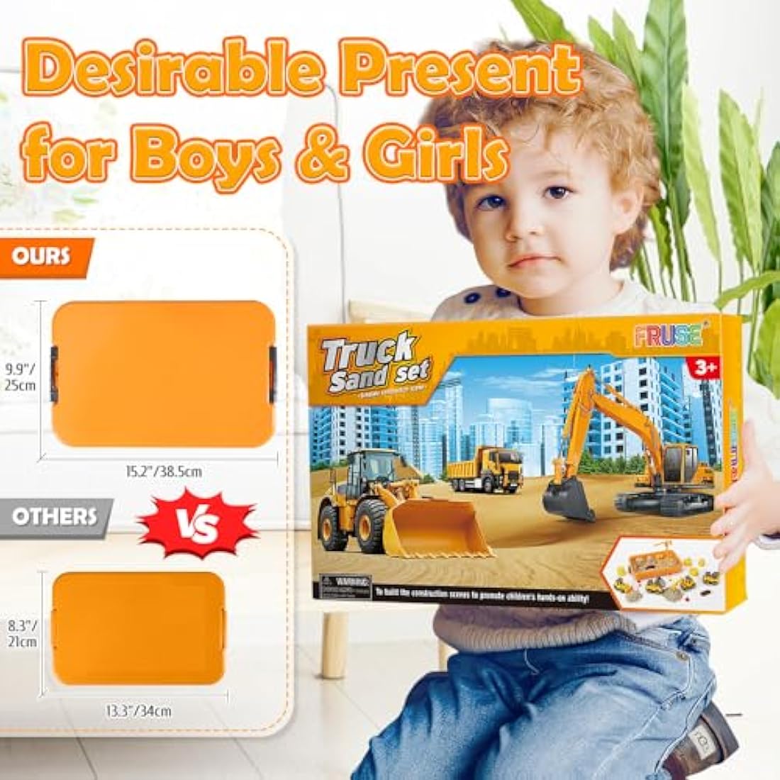 FRUSE Construction Sand Kit with Take Apart Trucks and Sandbox | Ages 3-8