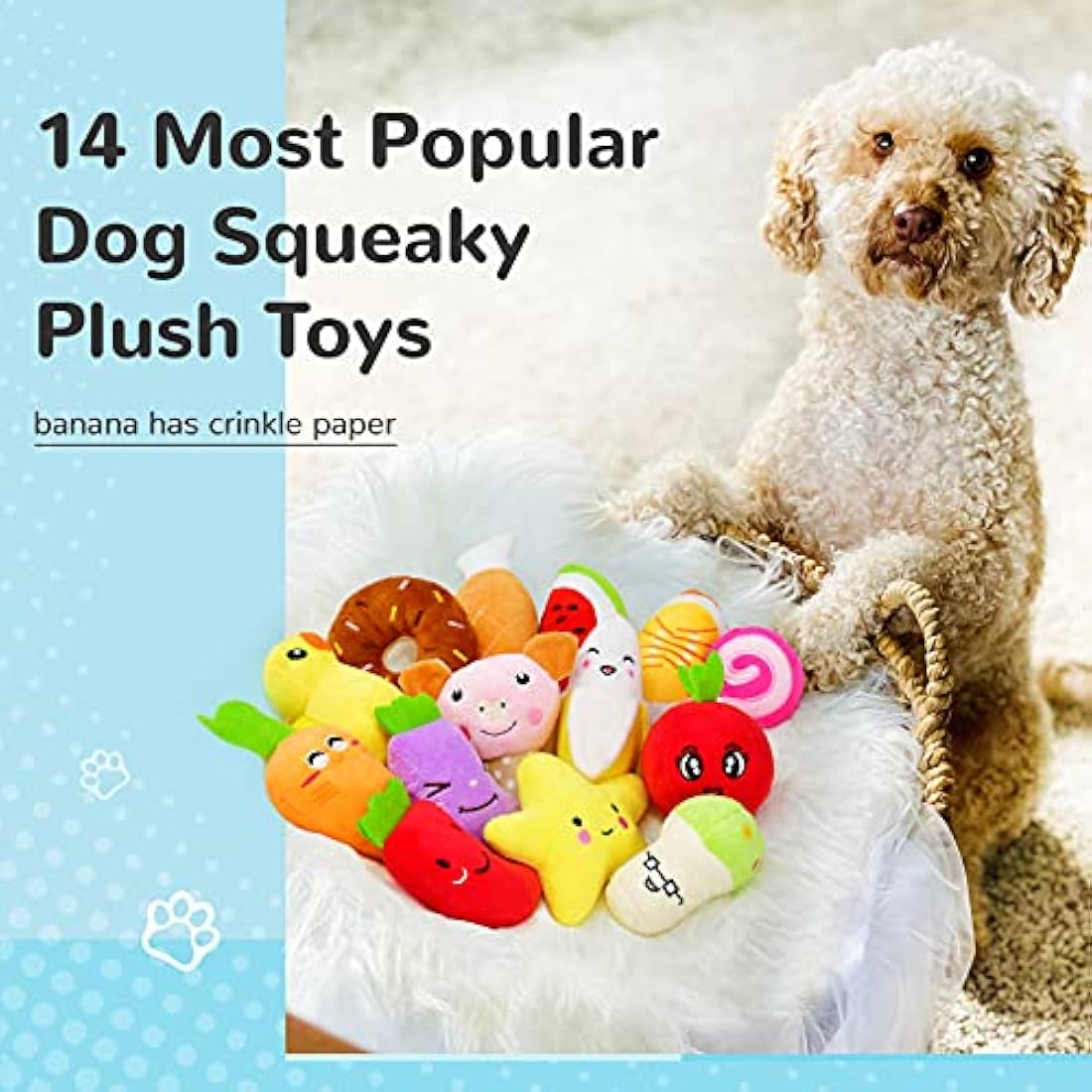 Legend Sandy 14-Pack Squeaky Plush Dog Toys for Small Puppies