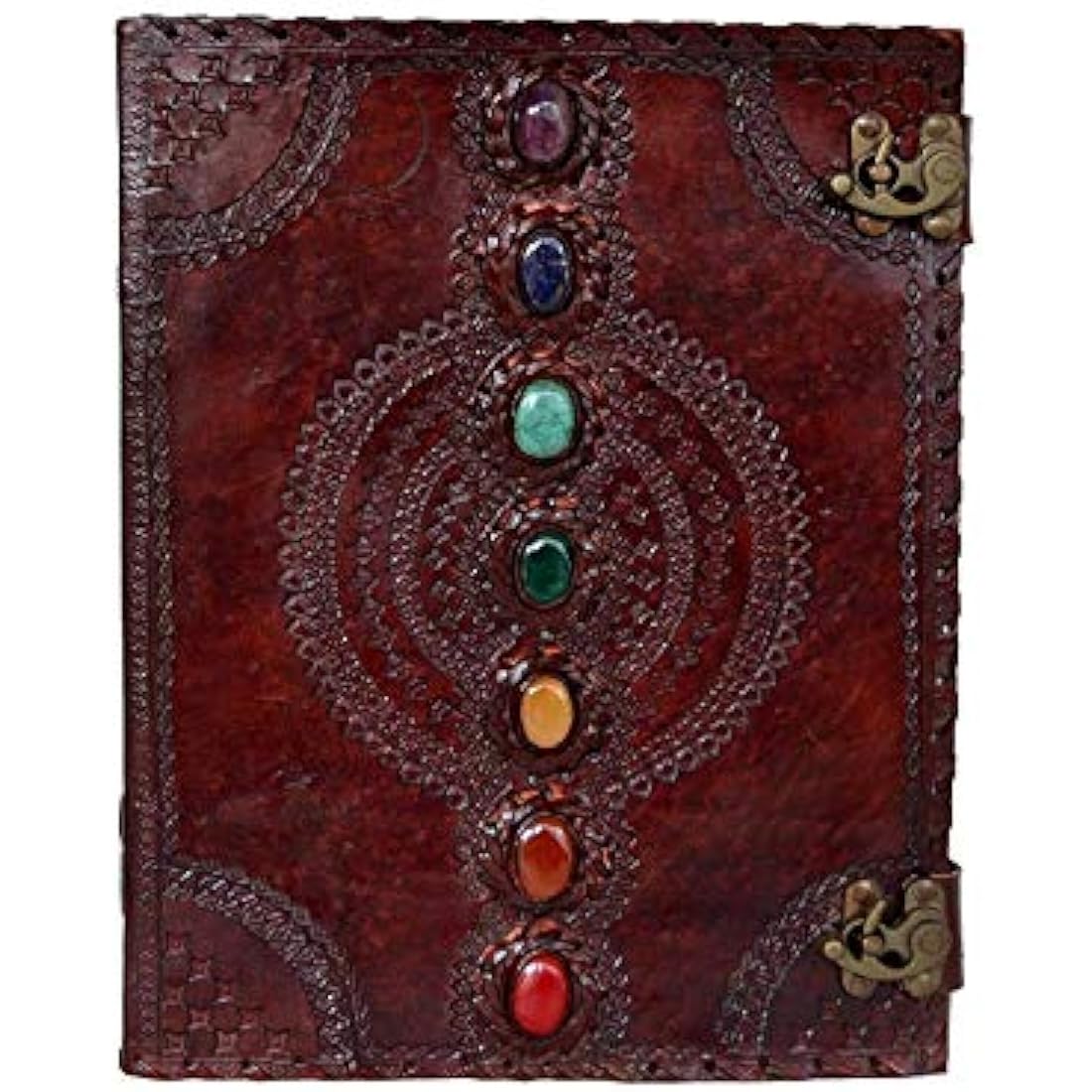 OVERDOSE 7 Chakra Stone Leather Journal – Handmade Unlined Sketchbook