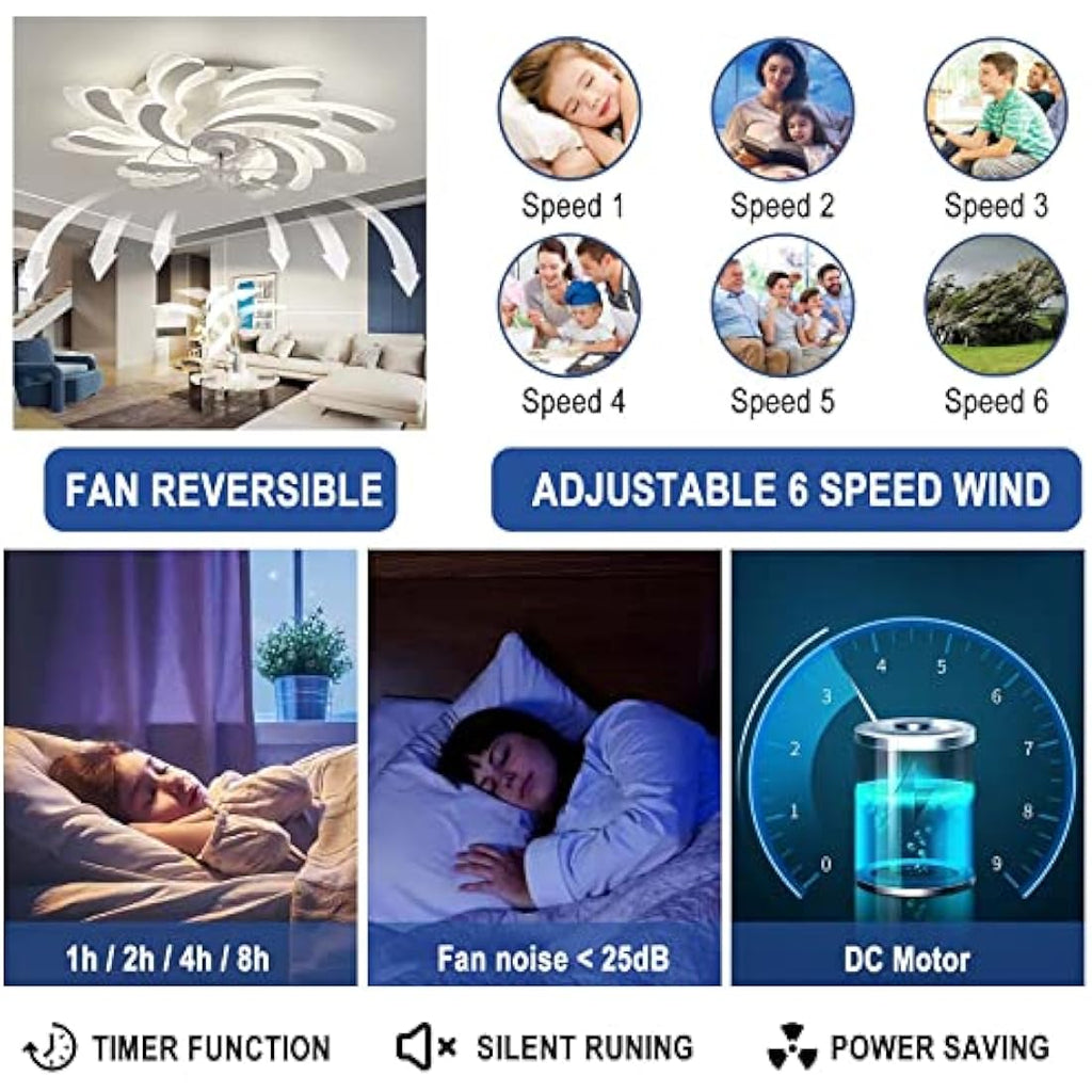 YUNZI 50W Modern LED Ceiling Fan | 80CM Dimmable Quiet Fan with Light