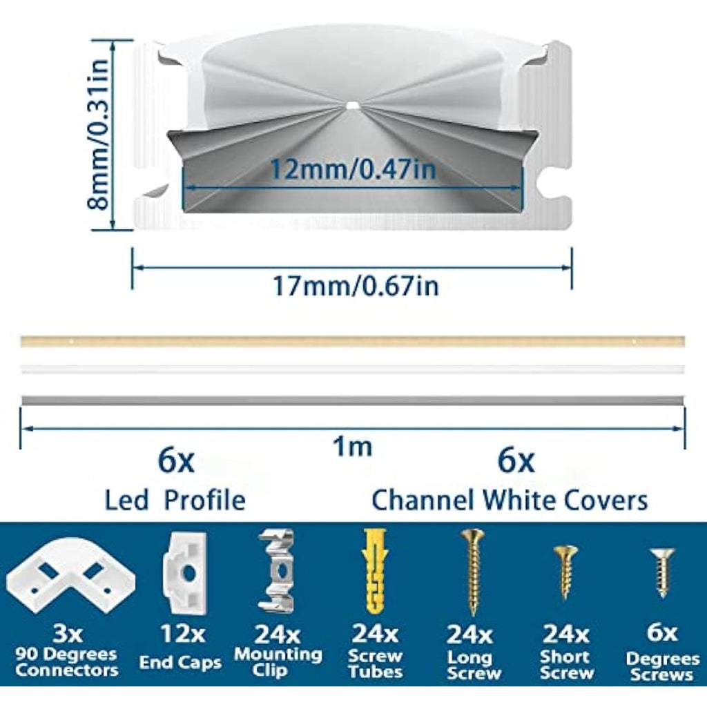 Jolof Store 6-Pack U-Shape LED Aluminum Channel with Milky White Diffuser