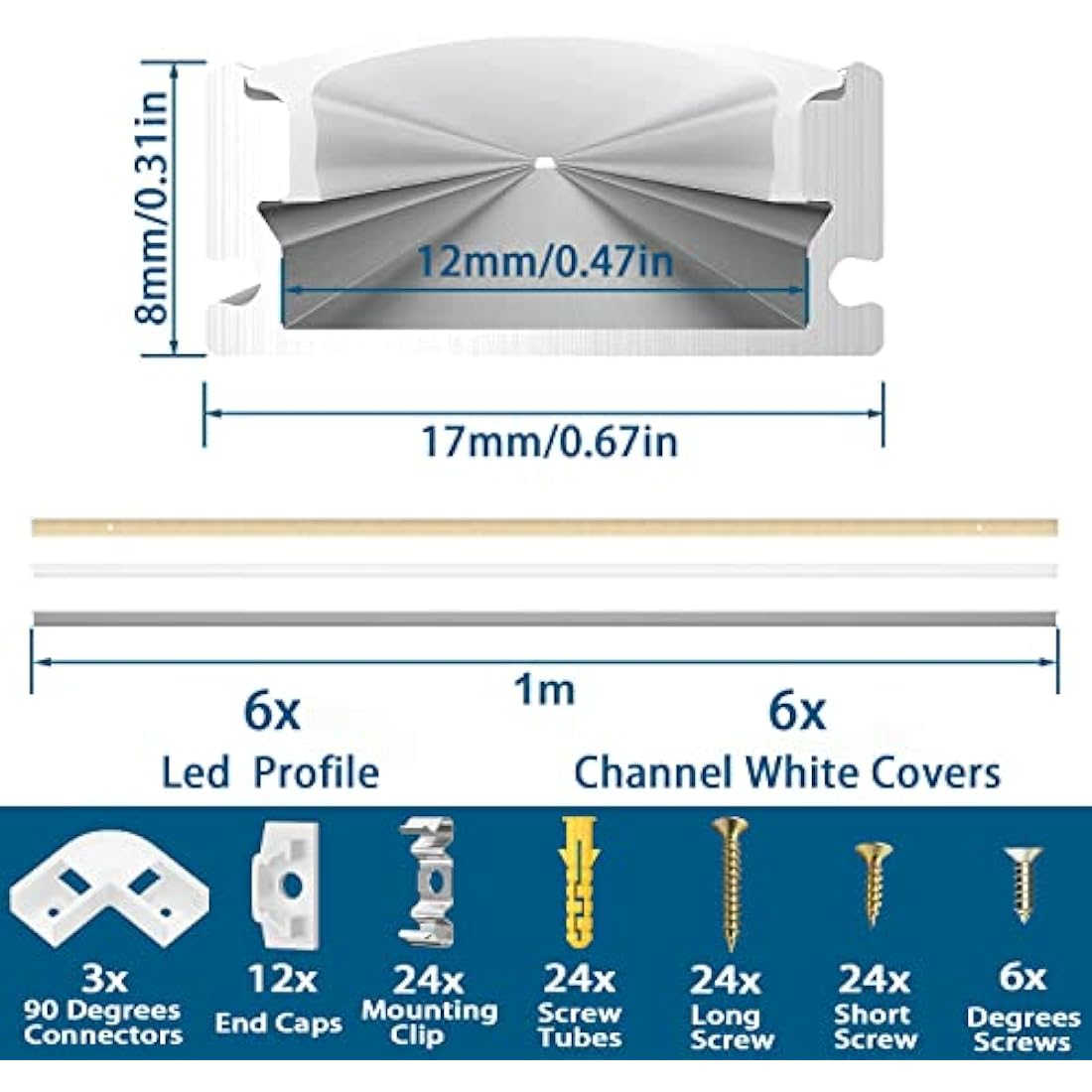 Jolof Store 6-Pack U-Shape LED Aluminum Channel with Milky White Diffuser