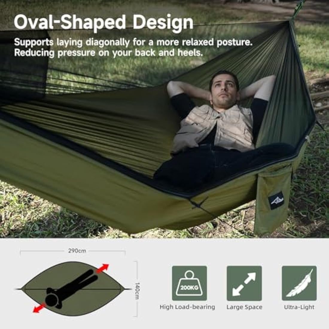 Travel Bird Camping Hammock with Mosquito Net | Ripstop Nylon 290x140cm