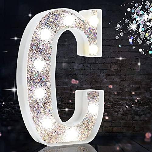 Jolof Store Silver LED Marquee Letter C - Glitter Alphabet Night Light