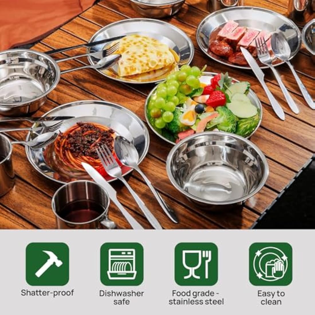 Odoland 8-in-1 Camping Cutlery Set | Stainless Steel Mess Kit with Bag