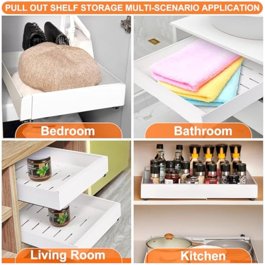 NAYAHOSE 2-Pack Pull Out Cabinet Organiser – Extendable Stainless Steel