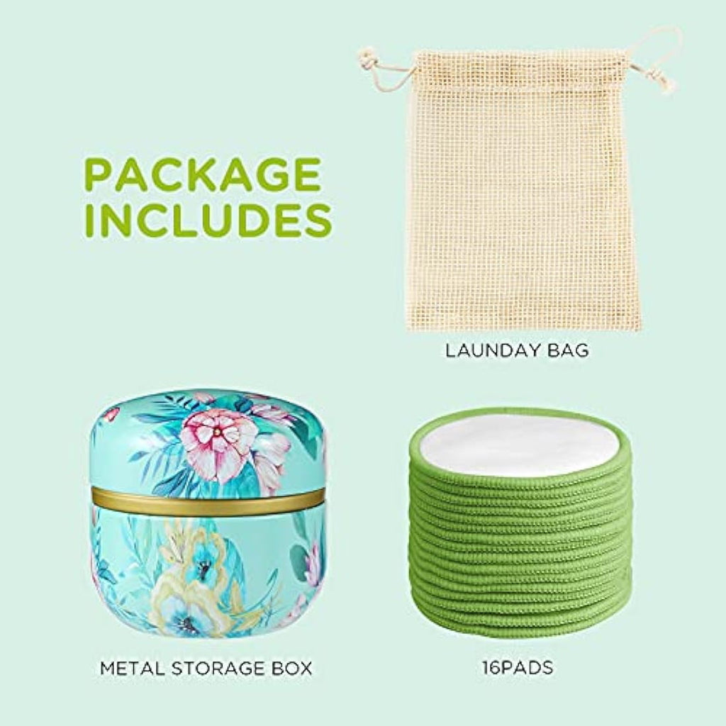 Jolof Store Reusable Bamboo Cotton Makeup Remover Pads with Metal Box