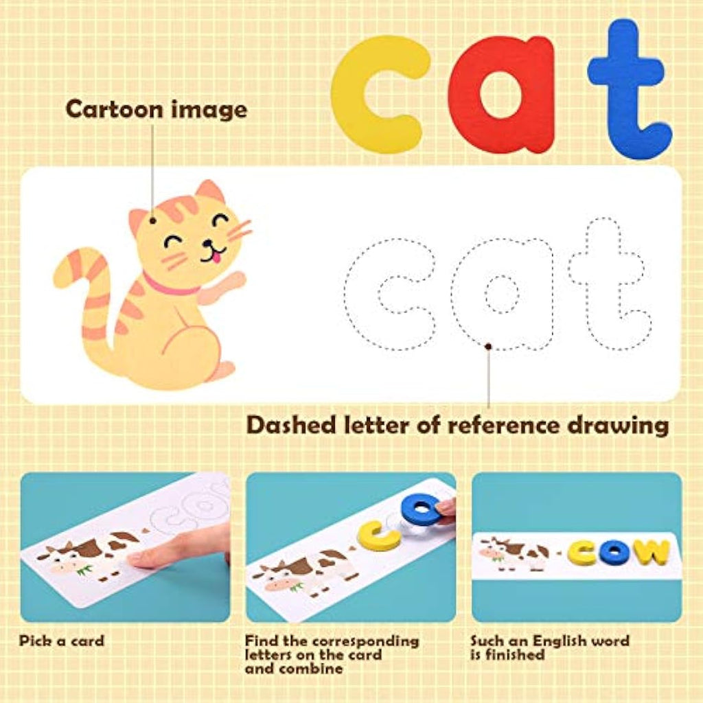 Qukir Spelling Games: Wooden Alphabet Flash Cards Montessori Learning Toy