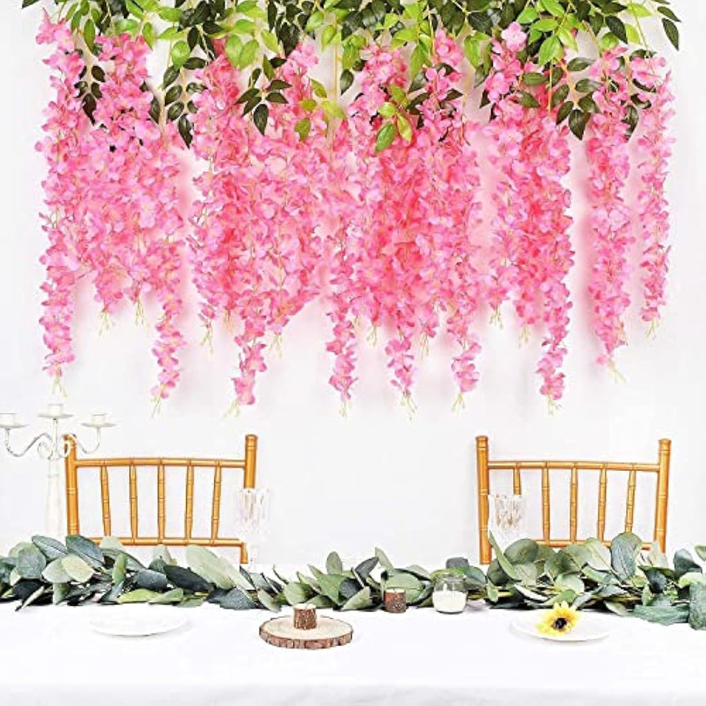 12pc Artificial Wisteria Vine Hanging Silk Flower Garland – Pink