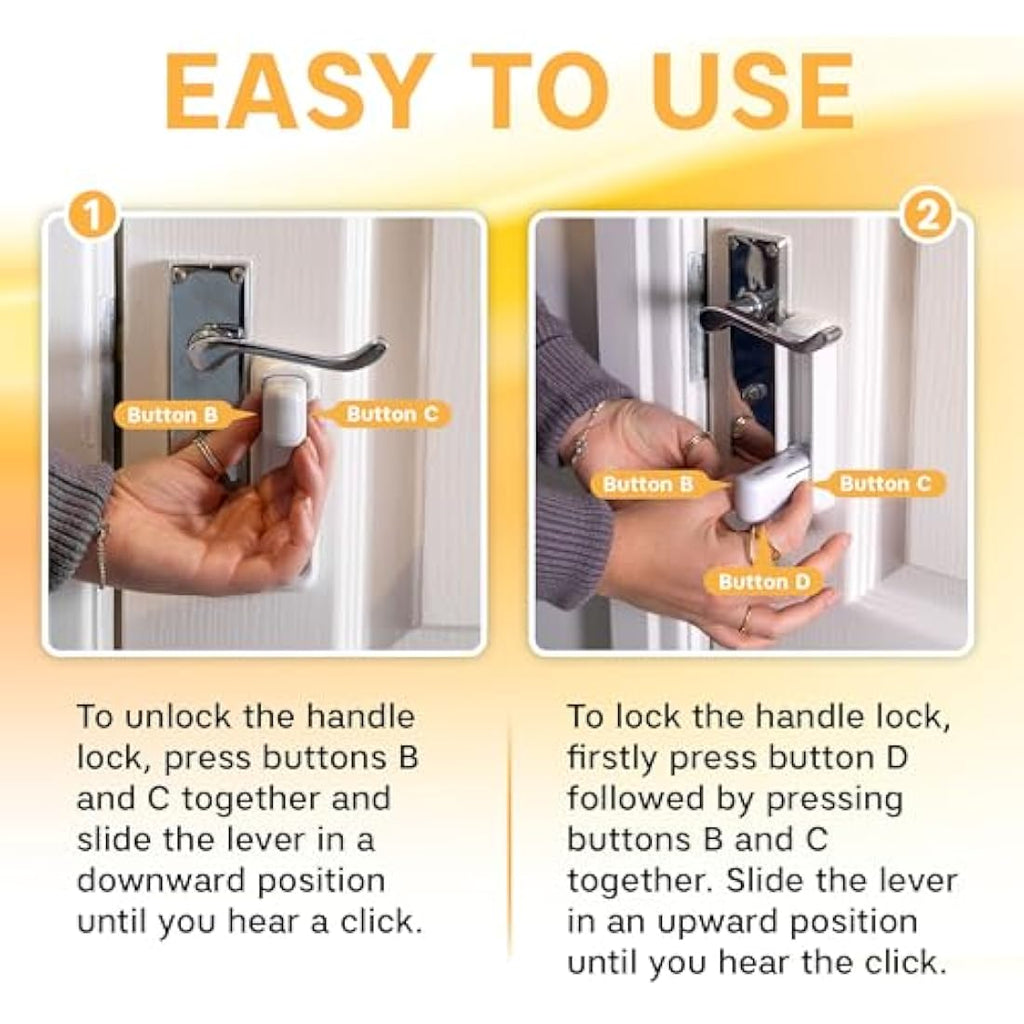BeeGo Childproof Door Lever Locks – 2 Pack Adhesive Safety Latches