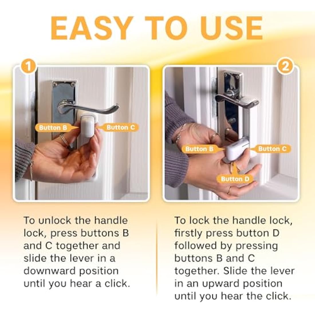 BeeGo Childproof Door Lever Locks – 2 Pack Adhesive Safety Latches