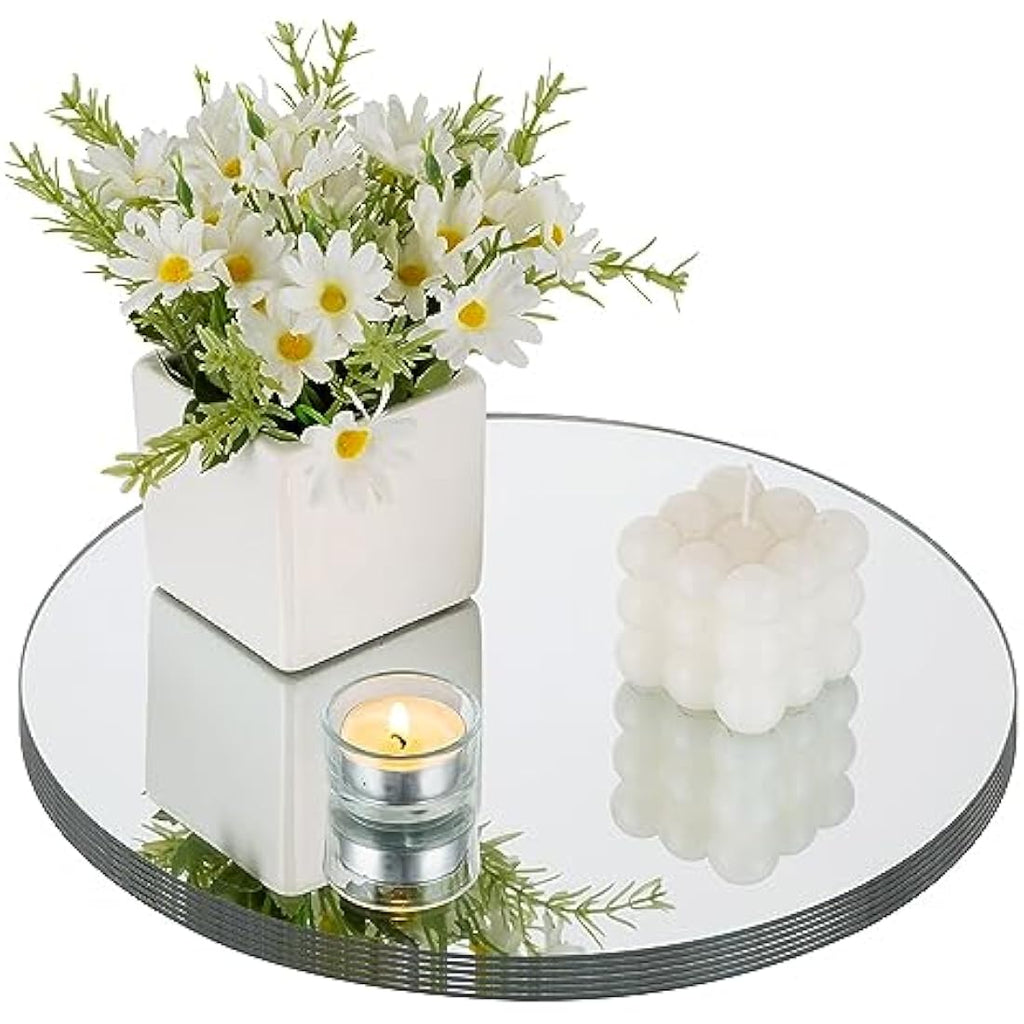 Nuptio Round Mirror Plate Wedding Centrepieces - 30cm Glass Tray, 6 Pcs