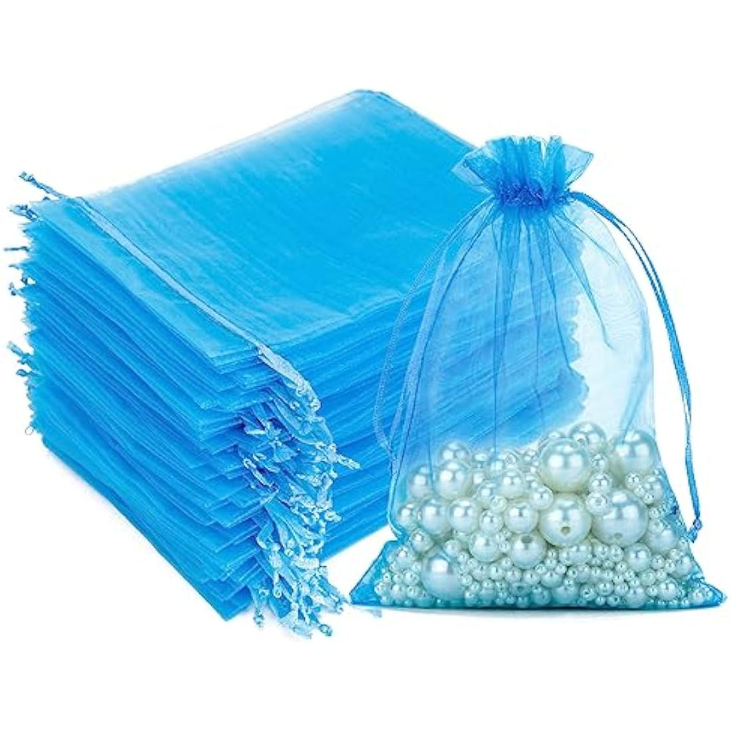 G2PLUS Lake Blue Organza Gift Bags | 100 PCS Mesh Jewelry Pouches