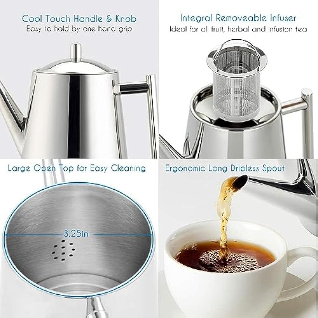 Easyworkz 1500ml Stainless Steel Teapot with Infuser | Drip-less Spout