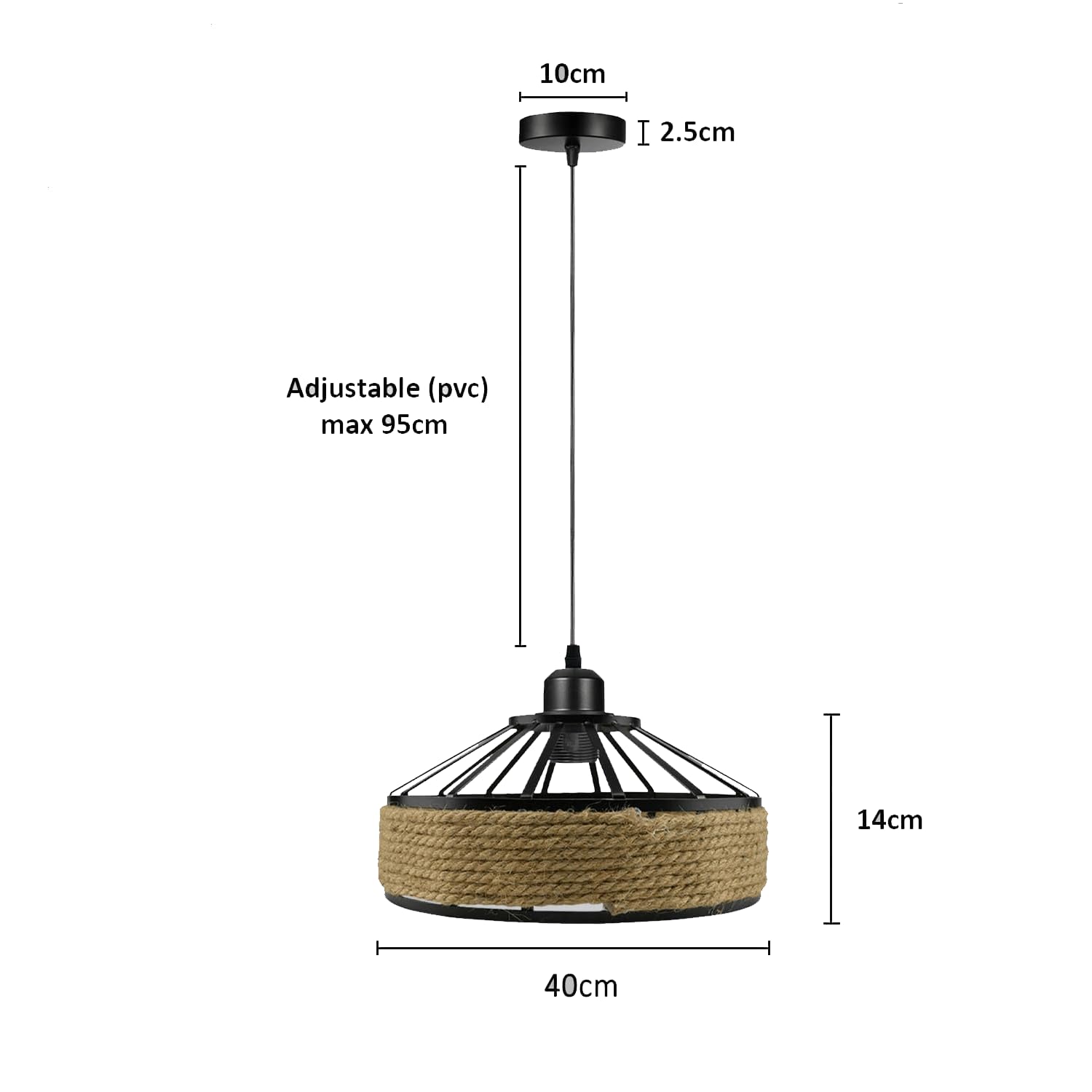 LEDSone Vintage Hemp Rope Pendant Light – Industrial Wire Cage Ceiling Lamp