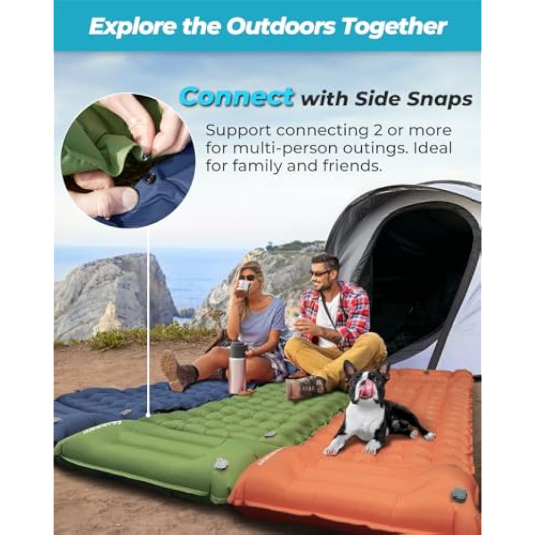 CALMCREST Inflatable Sleeping Pad – 4in Thick Camping Mat with Pillow