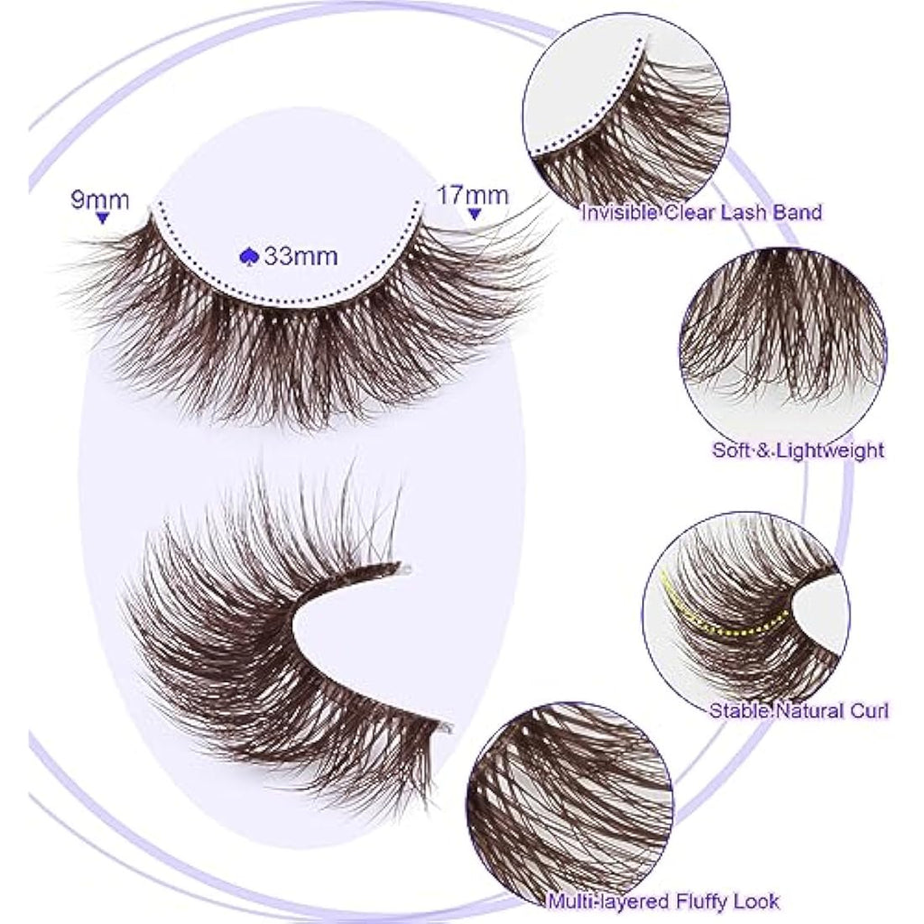 ALICE Brown False Eyelashes | 17mm Wispy Cat Eye Faux Mink - 8 Pairs