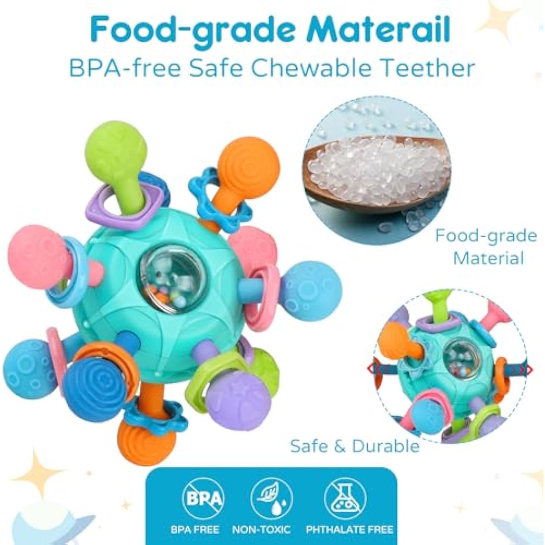 Baby Sensory Rattle & Teether Toy – Montessori Blue Silicone