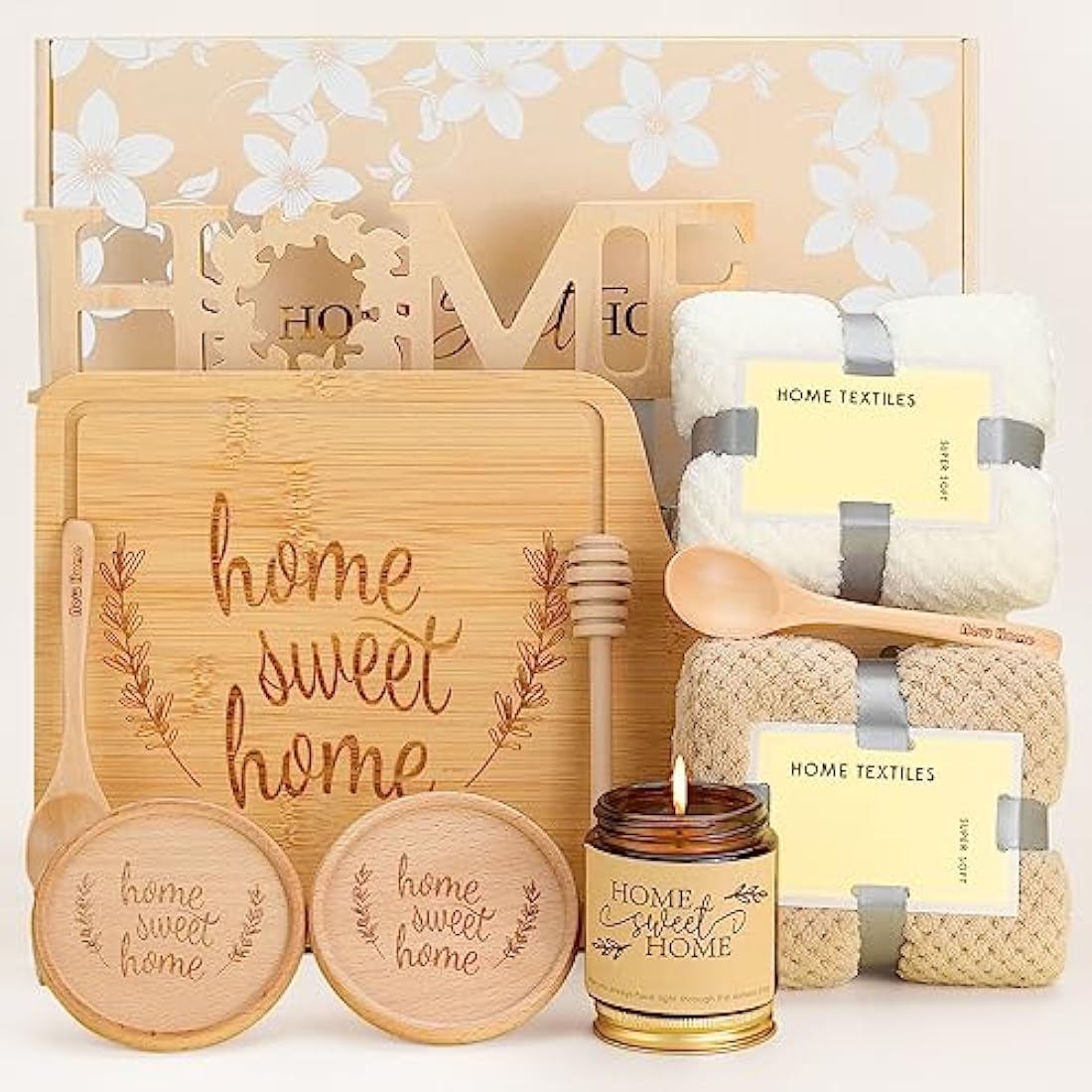 Bamboo Serving Board & Coasters Housewarming Gift Set