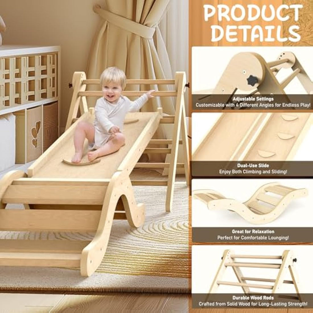 Montessori 7-in-1 Indoor Climbing Frame with Slide & Mat