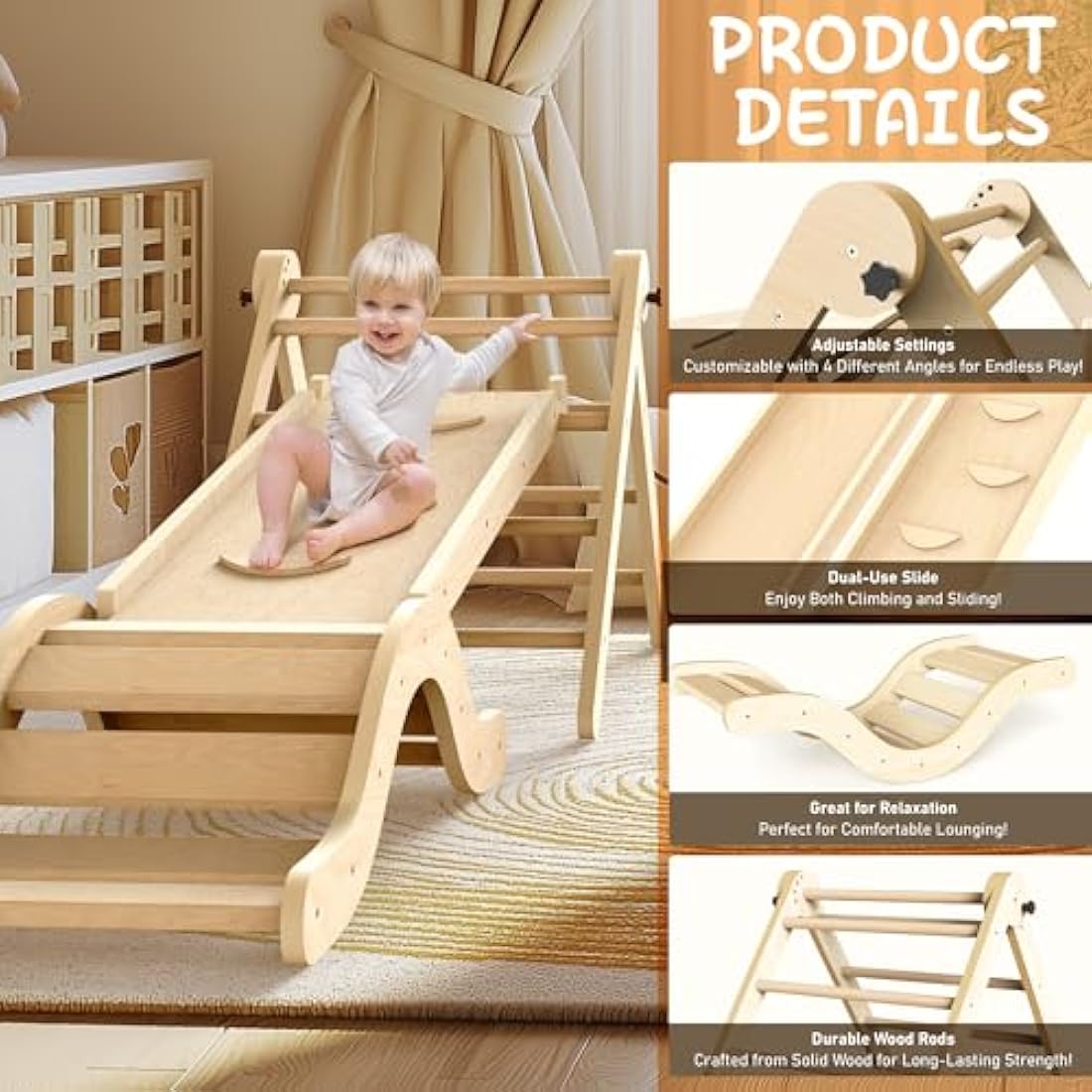 Montessori 7-in-1 Indoor Climbing Frame with Slide & Mat
