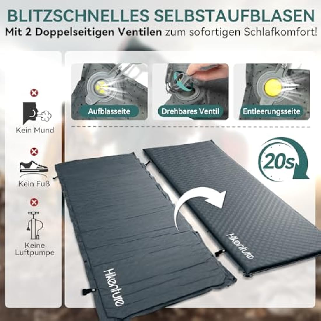 HIKENTURE Self-Inflating Sleeping Mat – 5cm Foam Camping Mattress