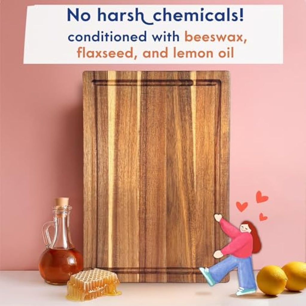 Ziruma Acacia Wood Chopping Board – Non-Toxic Kitchen Board, 41x28cm