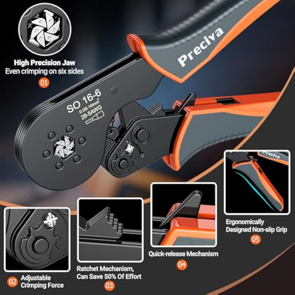 Preciva Ferrule Crimping Tool | 0.08-16mm² Ratchet Wire Crimper Pliers