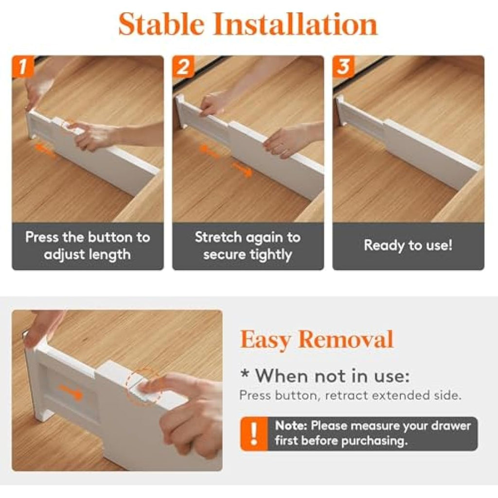 8 Pack Adjustable Drawer Dividers | 11-17" Plastic Organizers