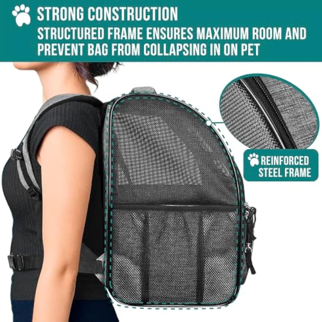 PetAmi Deluxe Pet Carrier Backpack - Ventilated Airline Approved - Heather Gray