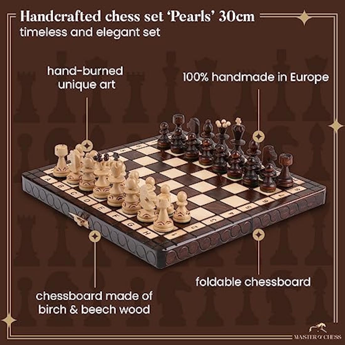 Pearl Wooden Chess Set – Handcrafted 12in Travel Board