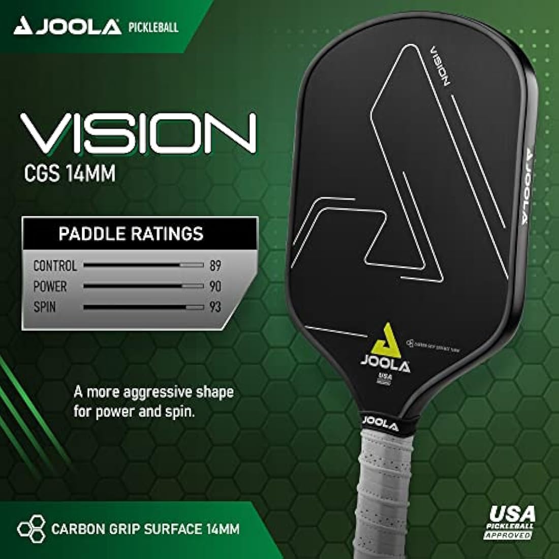 JOOLA Vision Pickleball Paddle | Carbon Grip Surface | 14mm Honeycomb Core