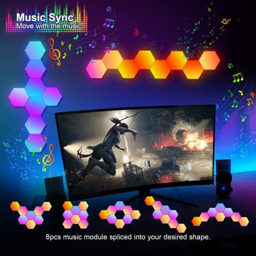 Kangtaixin Hexagon LED Lights – 12 Pack RGB Smart Music Sync Wall Panels