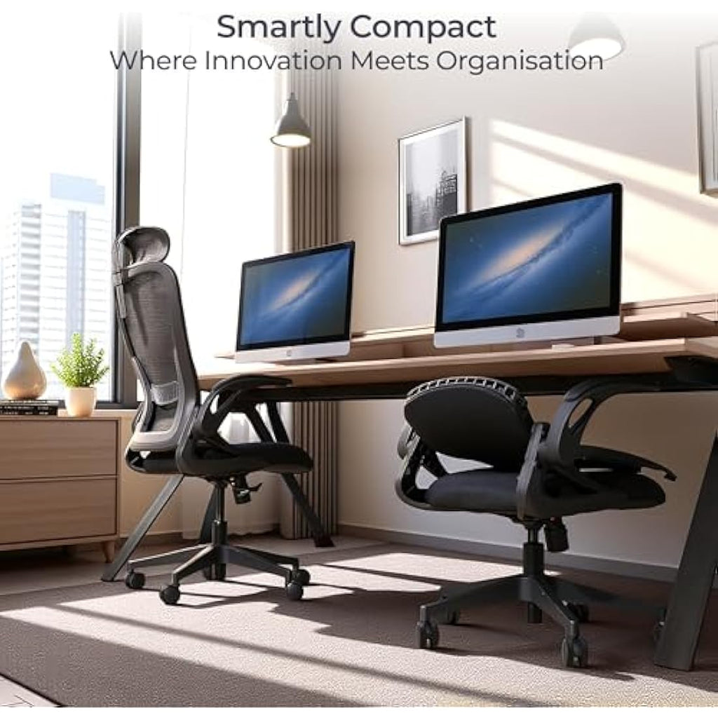 Tervo Model U – Foldable Ergonomic Mesh Office Chair with Flip-Up Arms