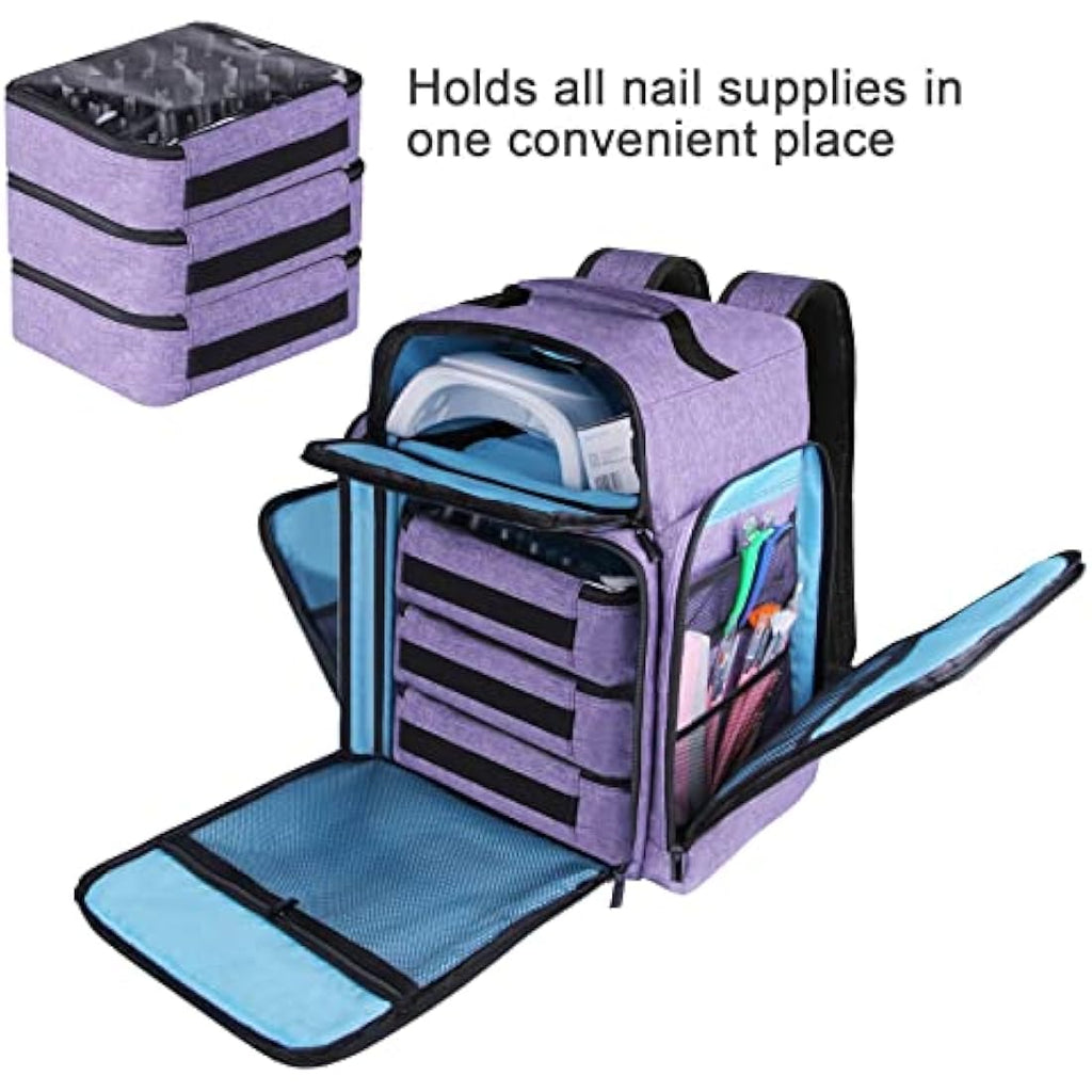 Famard Nail Polish Organiser Backpack – Holds 108 Bottles & Nail Lamp