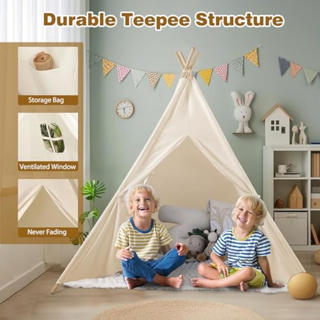 Wilwolfer Kids Teepee Tent | White Canvas Play Tent for Indoor & Outdoor
