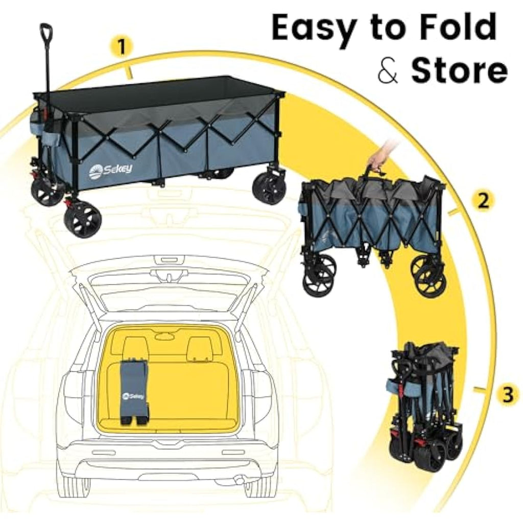 Sekey 300L Heavy-Duty Folding Wagon | All-Terrain Collapsible Trolley - Blue