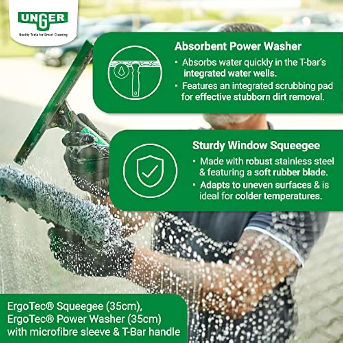 Unger AK013 Window Cleaning Kit – 3-in-1 Professional Squeegee & Bucket Set