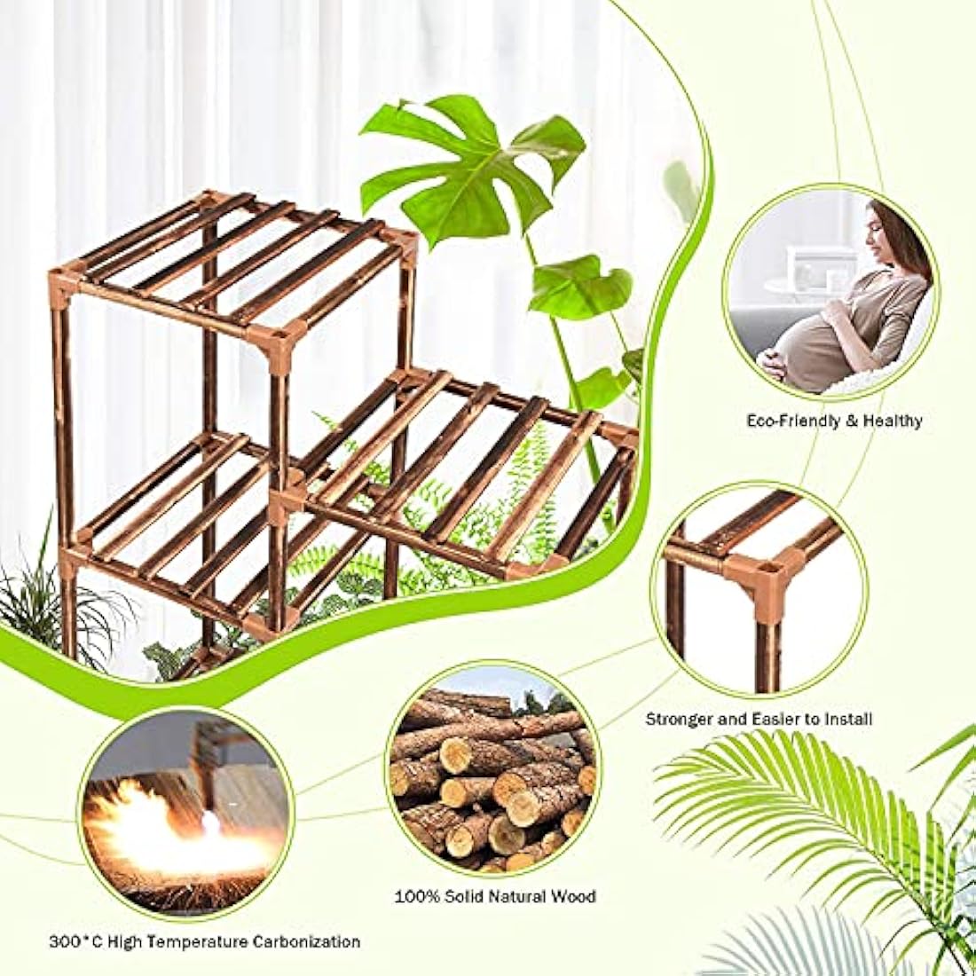 12-Tier Wood Plant Stand – 62.2" Tall Indoor Flower Shelf
