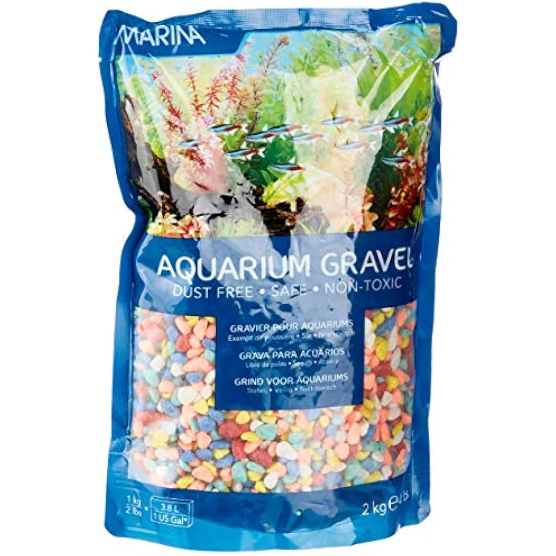 Marina Multi-Colour Decorative Aquarium Rainbow Gravel - Non-Toxic, 2 kg