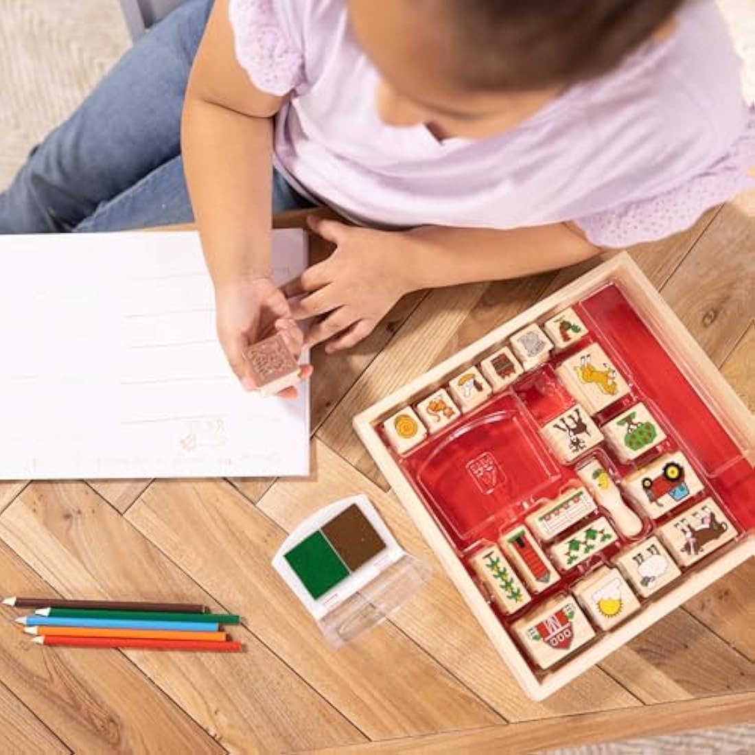 Melissa & Doug Farm Stamp-a-Scene – 20 Wooden Stamps and Art Set