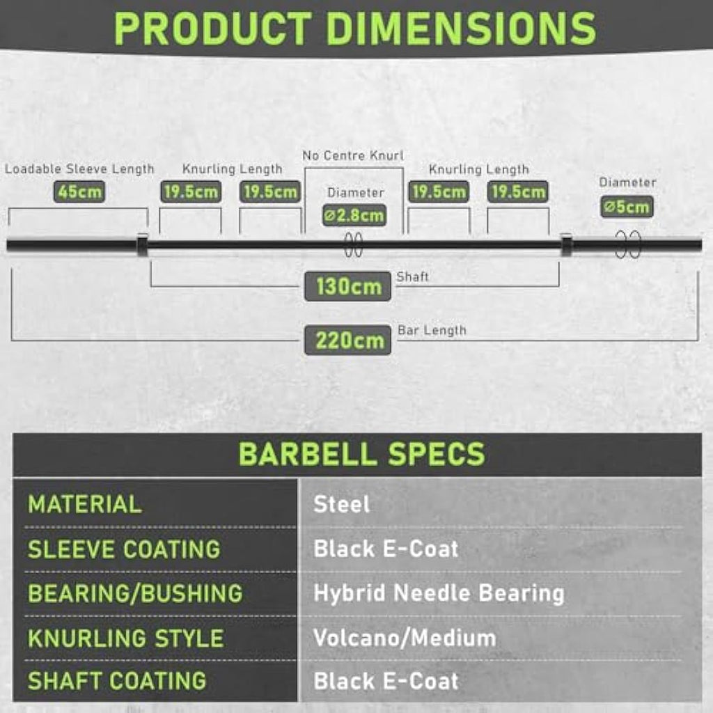 PhysKcal Olympic Barbell – 15kg/20kg Steel Multipurpose Weightlifting Bar