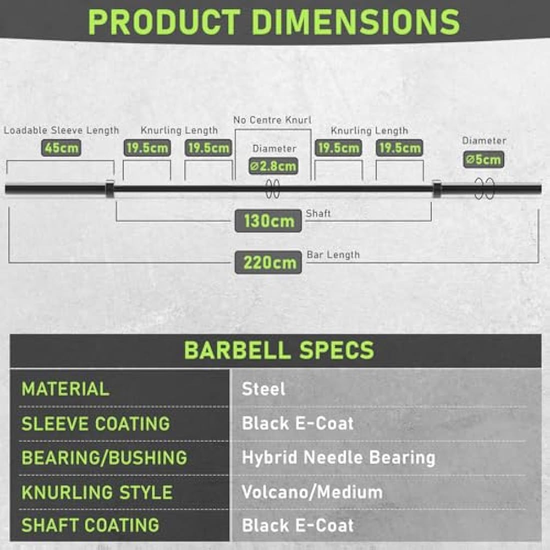 PhysKcal Olympic Barbell – 15kg/20kg Steel Multipurpose Weightlifting Bar
