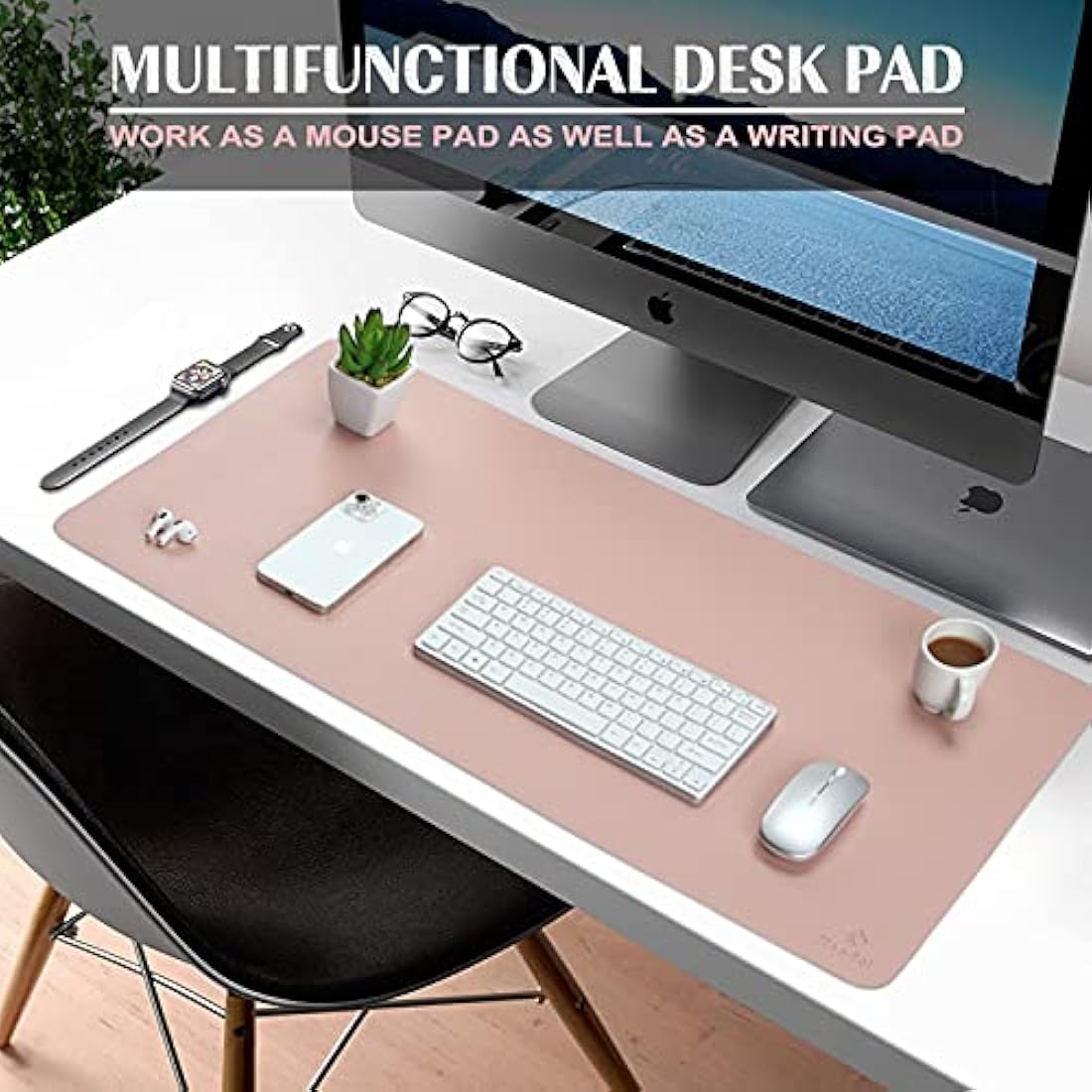 K KNODEL Leather Desk Mat – Dual-Sided Office Mouse Pad, Pink (60x35cm)